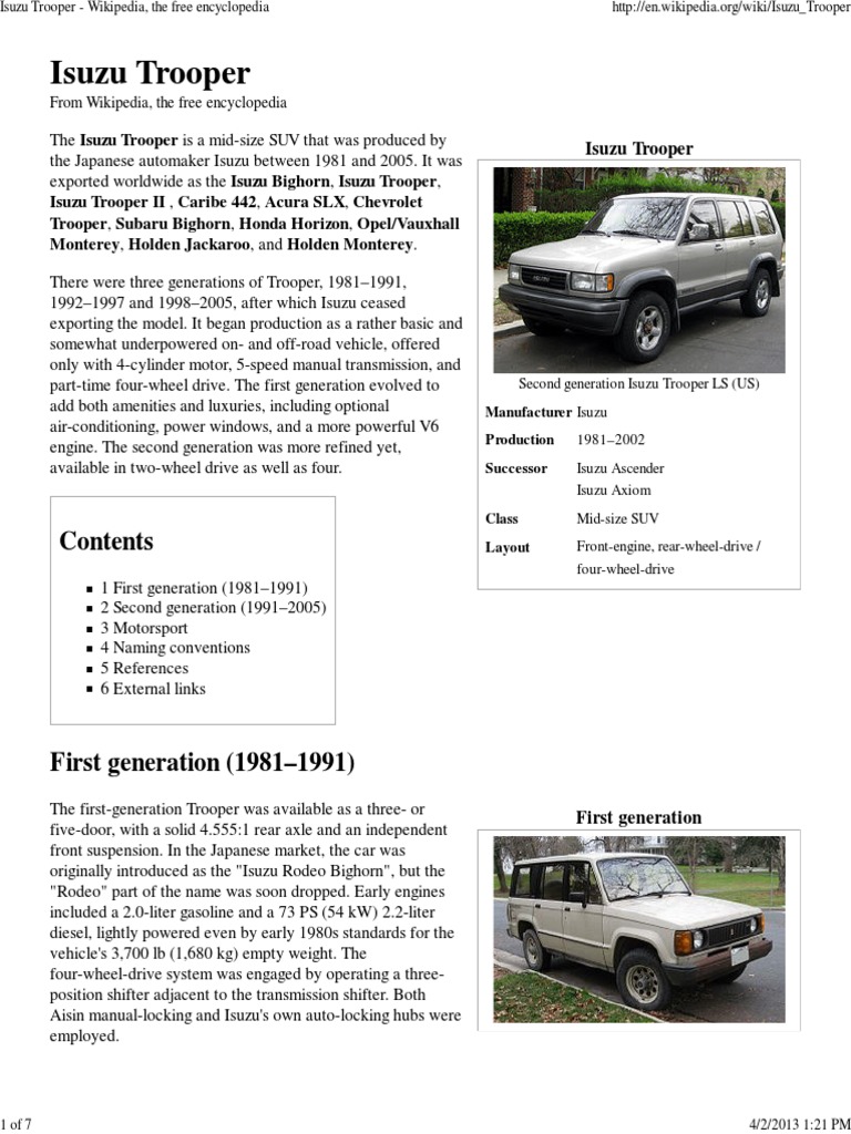 2-Jackaroo-Isuzu-Trooper-Wikipedia.pdf | Automobile Layouts | Land Vehicles