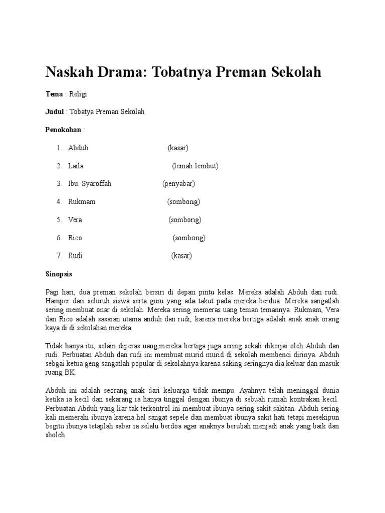 Naskah Drama Preman Sekolah