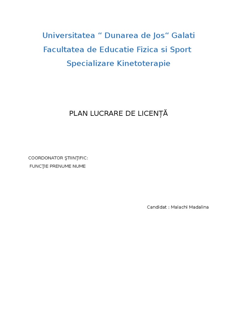 Plan Lucrare De Licenta Kineto