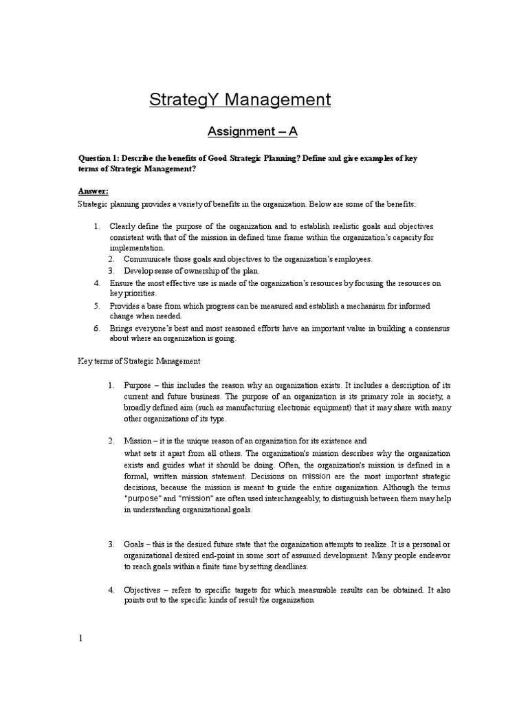 Strategy Management: Assignment - A | PDF