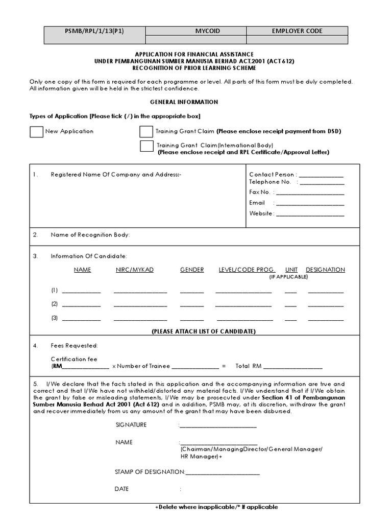 PSMB Financial Assistance Application | PDF