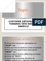 Topic: Customer Satisfaction Towards Tata Nano at Bareilly