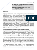 Students' Learning Styles and Academic Performance in First Year Chemistry