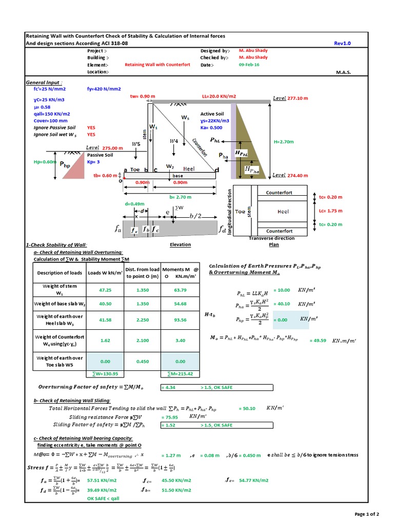 Retaining Wall Stability & Force Analysis | PDF | Continuum Mechanics ...