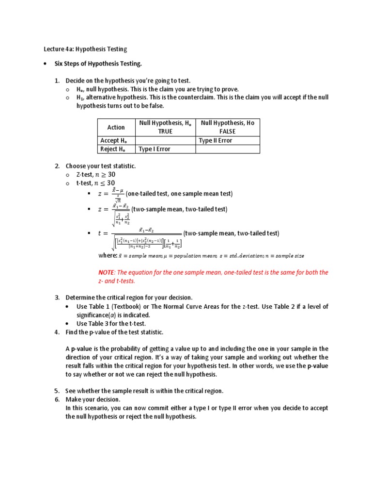 Lecture+4a +Hypothesis+Testing | PDF | Statistical Hypothesis Testing ...