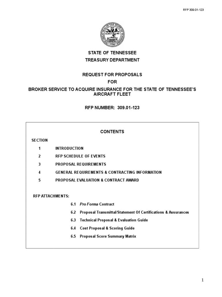 Aircraft Fleet Insurance RFP Sample Request For Proposal