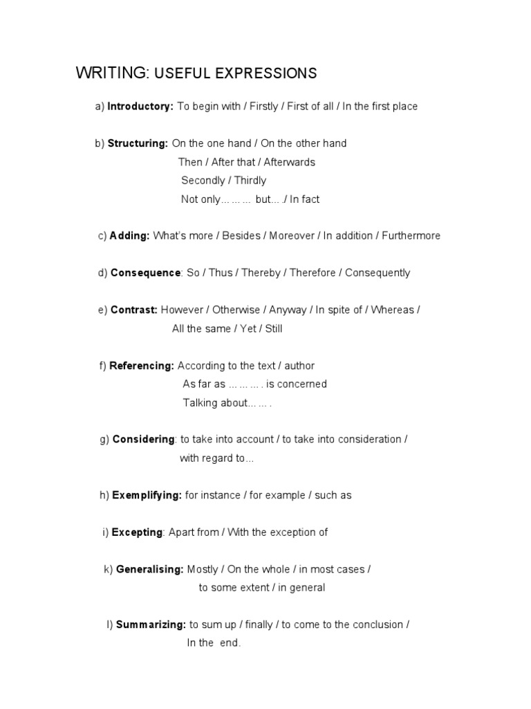 Essential Writing Expressions Guide | PDF | Career & Growth | Language ...