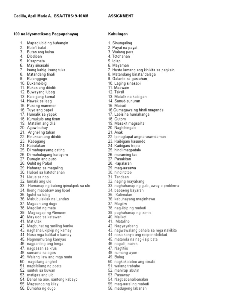 Idyomatikong Pahayag Pdf