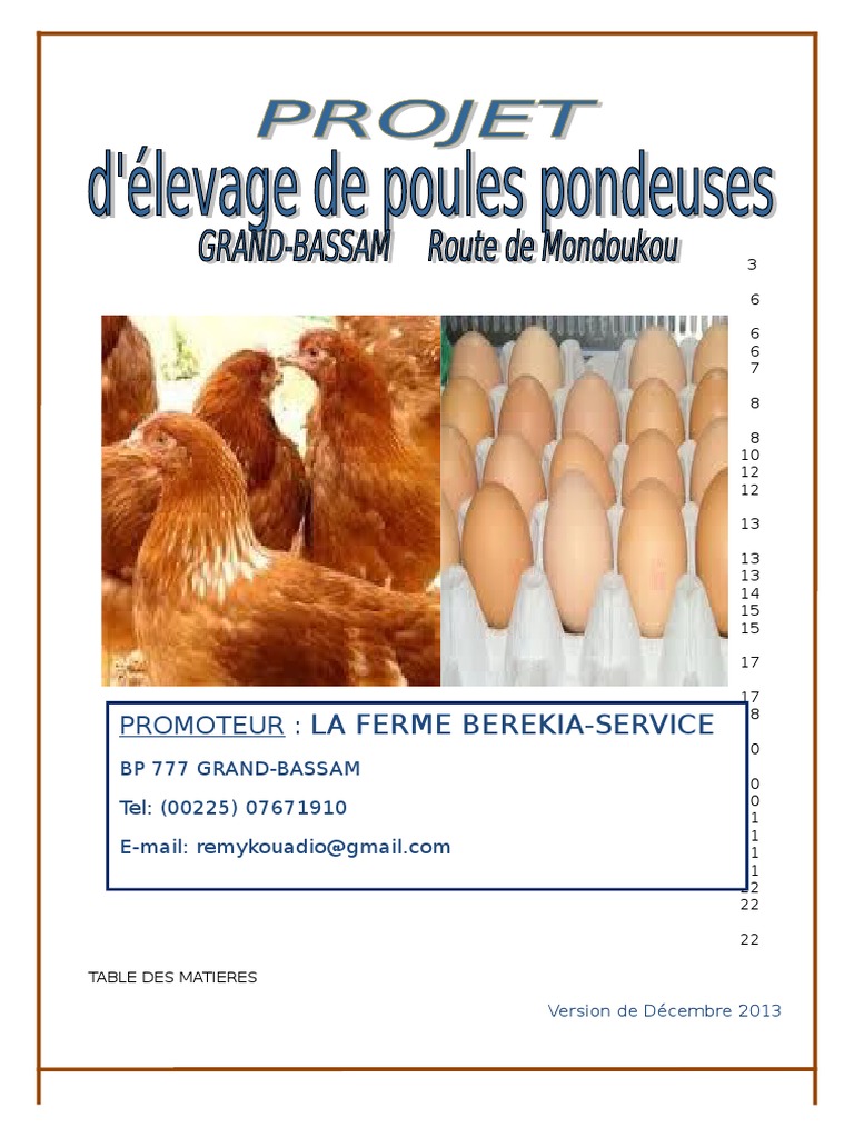 Projet Elevage Poulet De Chair Cameroun Pdf Plan D Affaires Elevage Pondeuses | PDF | Côte d'Ivoire | Poulet