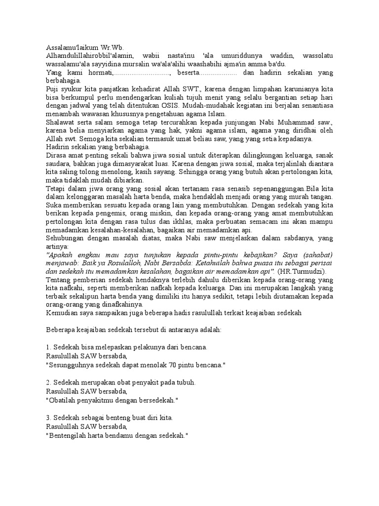 Kultum Keajaiban Sedekah
