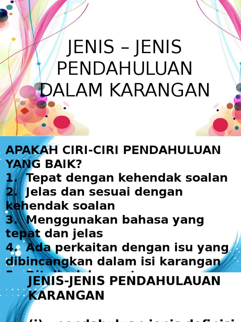 Jenis Jenis Pendahuluan Dlm Karangan Pdf