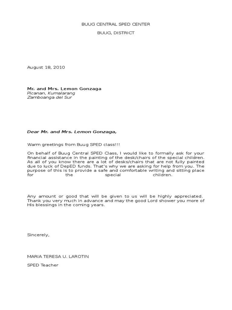 Donation Request for SPED Class | PDF