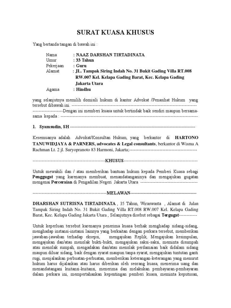 Contoh Surat Kuasa Banding Perceraian Contoh Surat Terlengkap