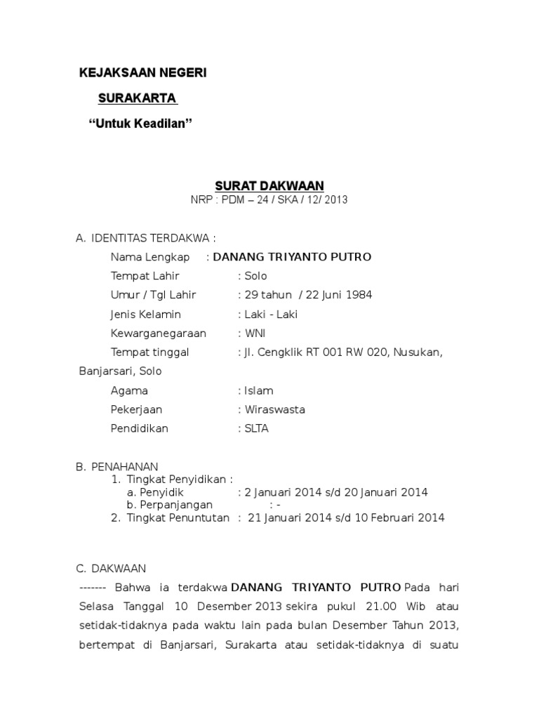 Contoh Surat Dakwaan