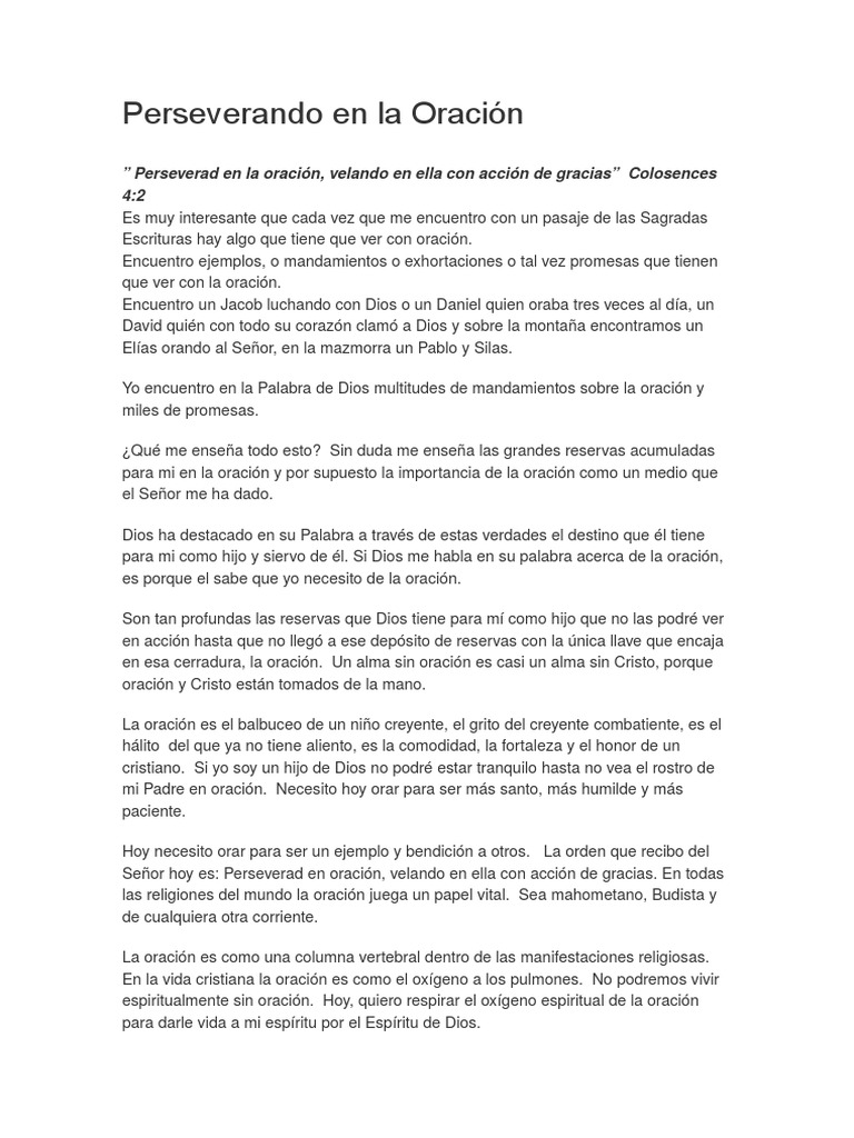 Perseverando en La Oración | Descargar gratis PDF | Oración | Creencia ...