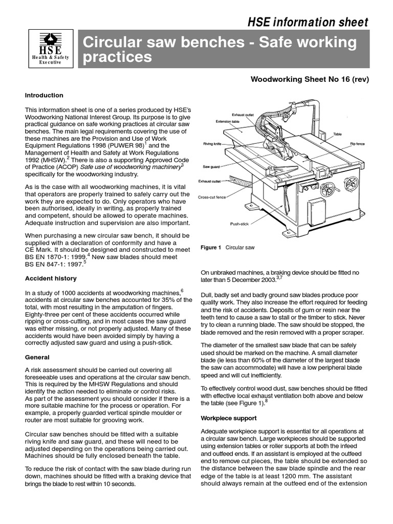 Circular Saw Benches Safe Working Pratices 02502 [ E 3 ] Blade