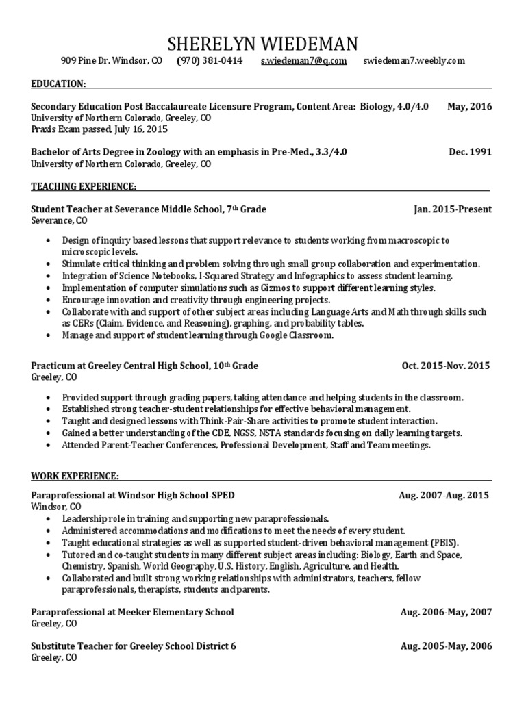 resume201516 Secondary School Teachers Free 30day Trial Scribd