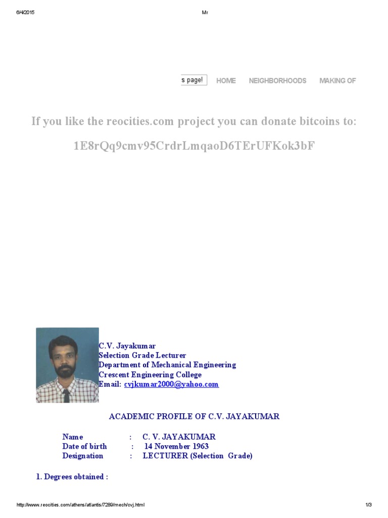 C.V. of Dr. C.V. Jayakumar | PDF | Technology & Engineering