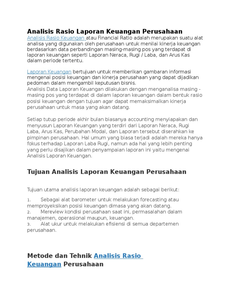 Analisis Rasio Keuangan Perusahaan | PDF