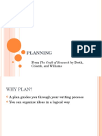 Planning: From The Craft of Research by Booth, Colomb, and Williams