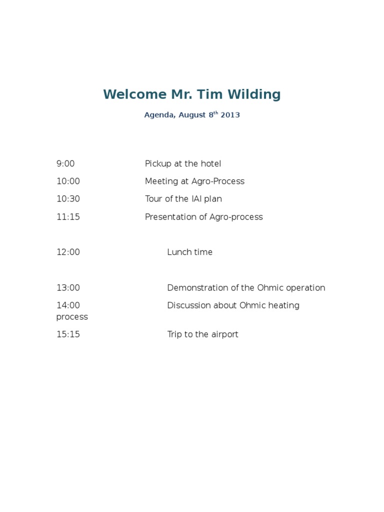 Agenda for Tim Wilding's Visit | PDF | Technology & Engineering