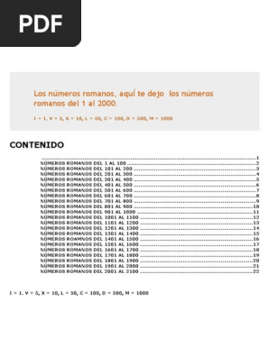 Numeros Romanos Del 1 Al 2000
