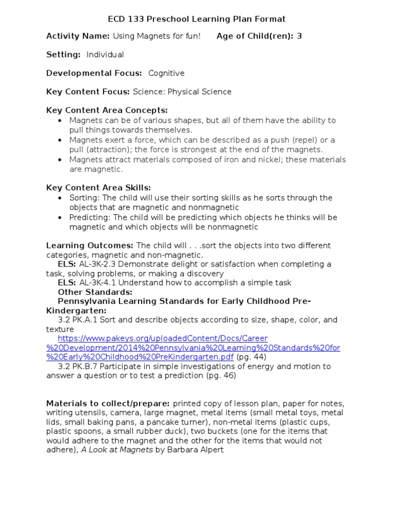 magnet lesson plans for preschool