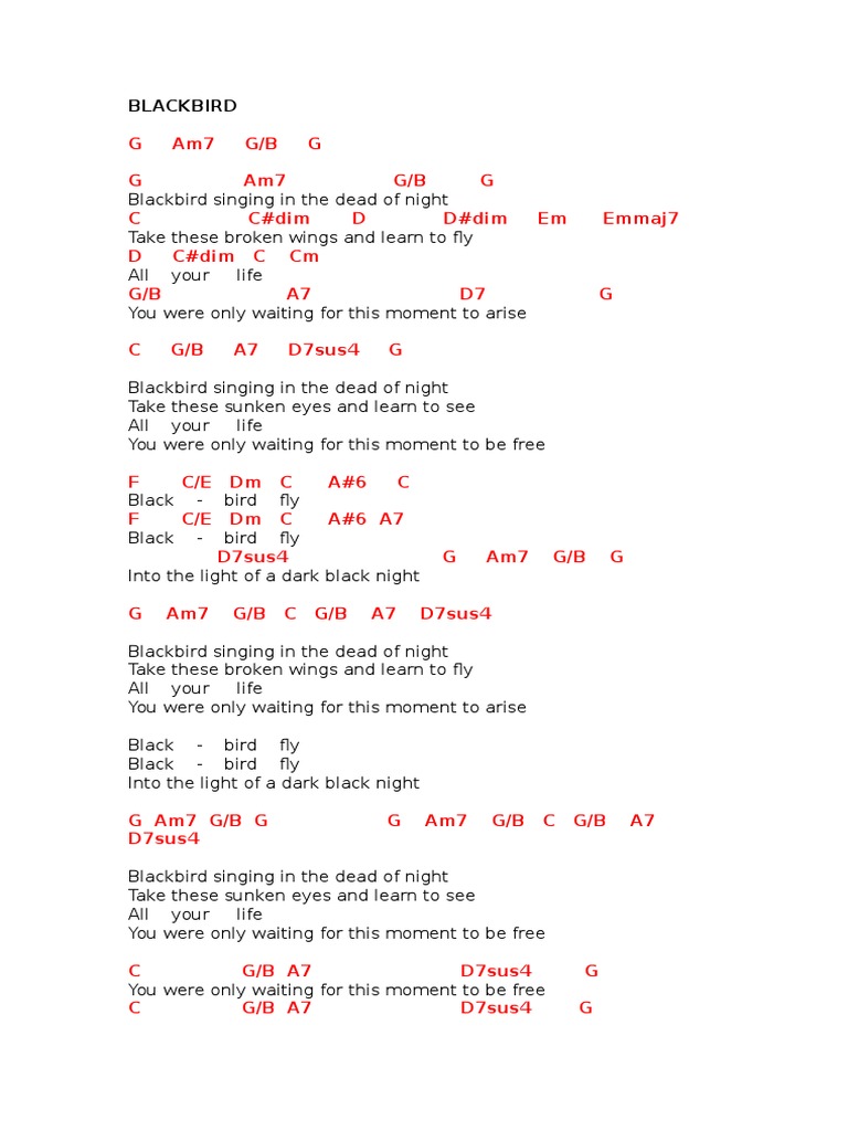 Blackbird Beatles Chords PDF