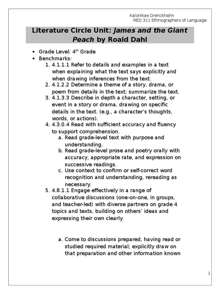 literature circle lesson plans final draft Reading (Process) Cognition
