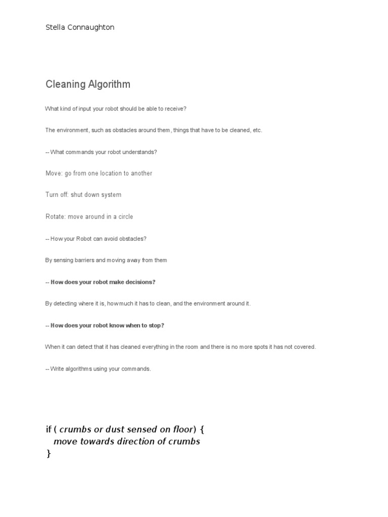 Robot Vacuum Cleaning Algorithm | PDF