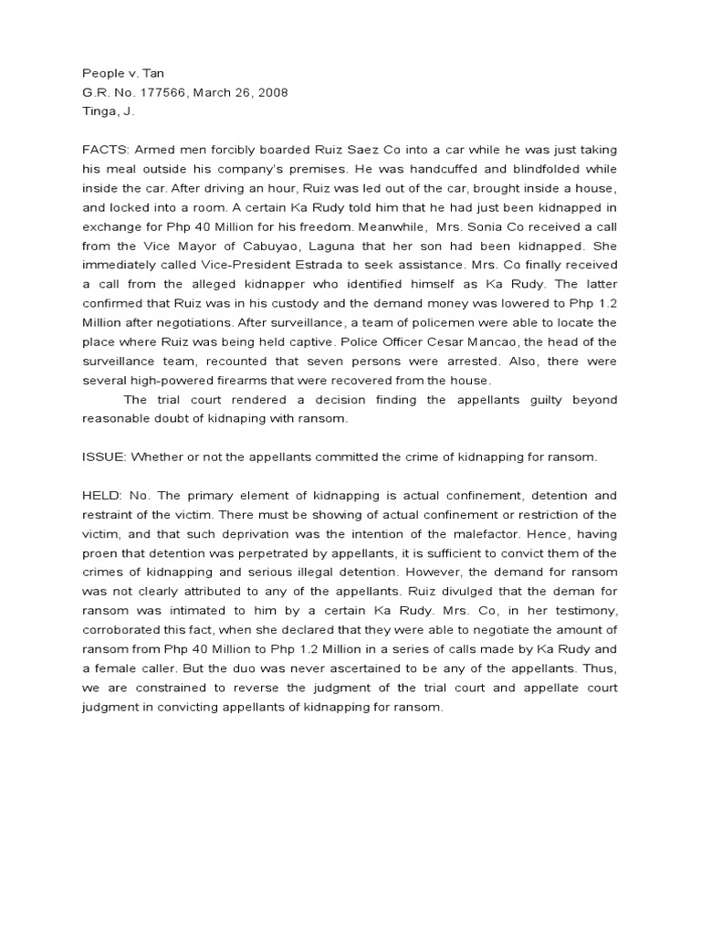 Kidnapping for Ransom Cases Overview | PDF | Reasonable Doubt | Kidnapping