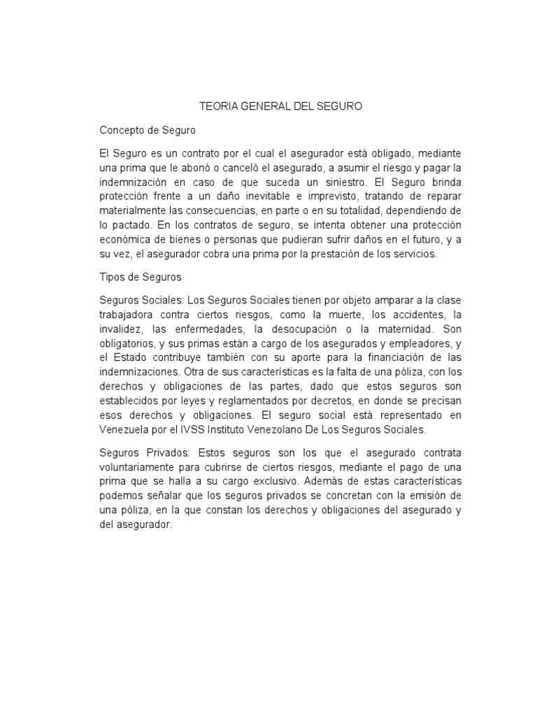 Teoría General del Seguro | PDF | Póliza de seguros | Seguro