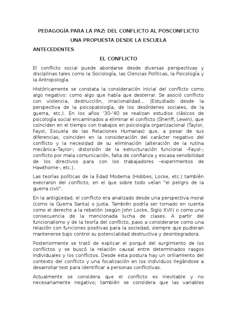 Pedagogía para La Paz | PDF | Conflicto (proceso) | Sociedad