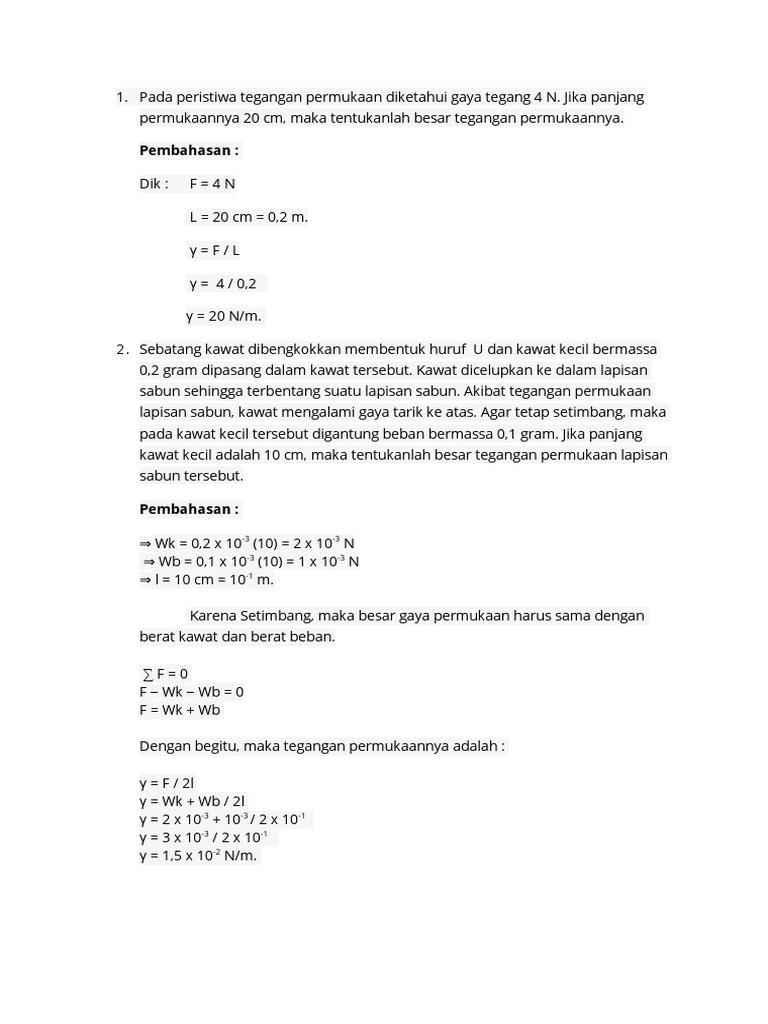 Soal Essai Tegangan Permukaan