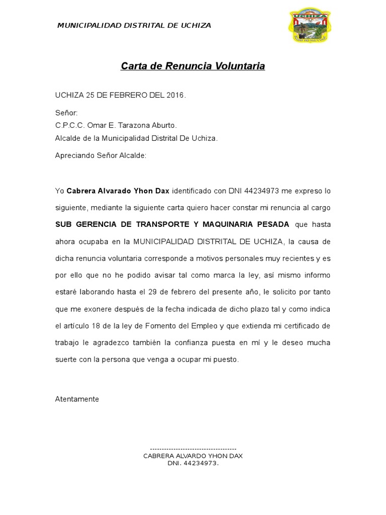 Carta de Renuncia