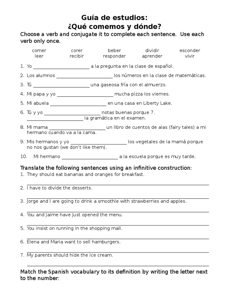 Study Guide Así se dice level 1 chapter 4 Cocina Comida y bebida