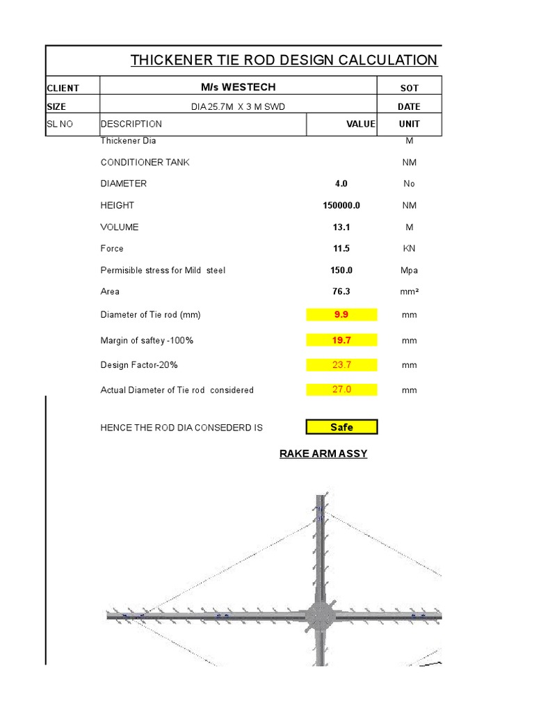 Thickener Tie Rod Design Calculation M/S Westech PDF