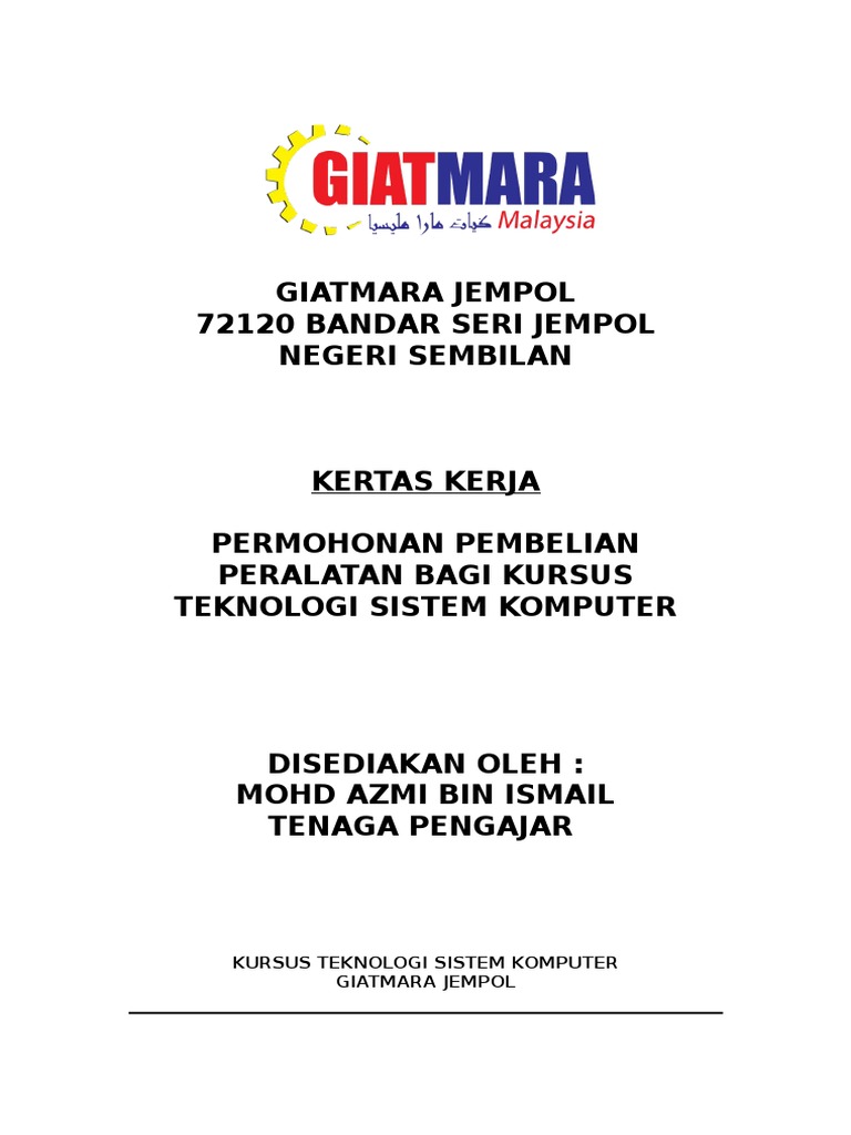 Kertas Kerja Mohon Peralatan Pdf