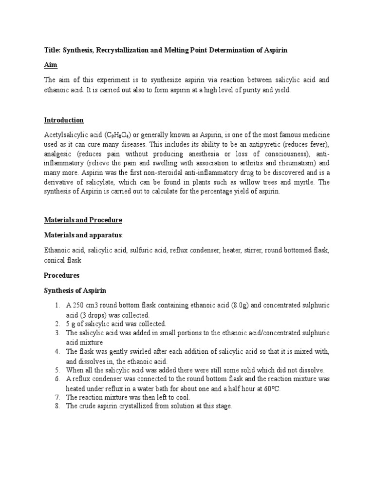 Title: Synthesis, Recrystallization and Melting Point Determination of ...