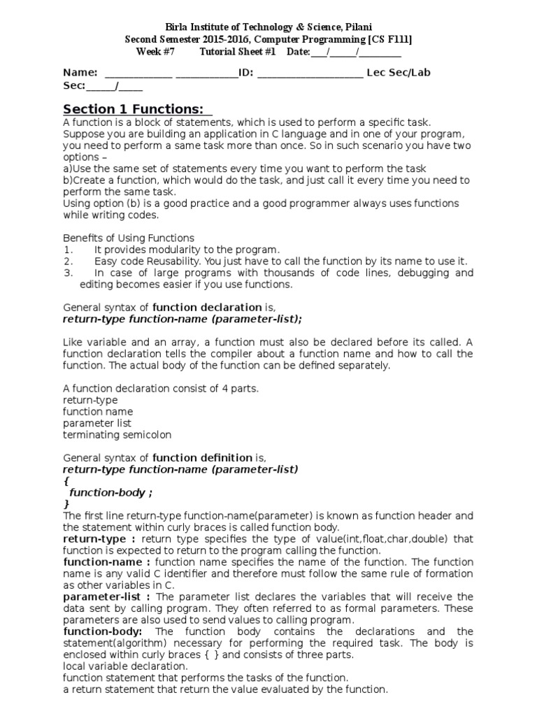 Functions in C Programming | PDF | Pointer (Computer Programming ...