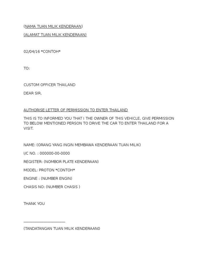 Contoh Surat Authorised Letter Replace Parking