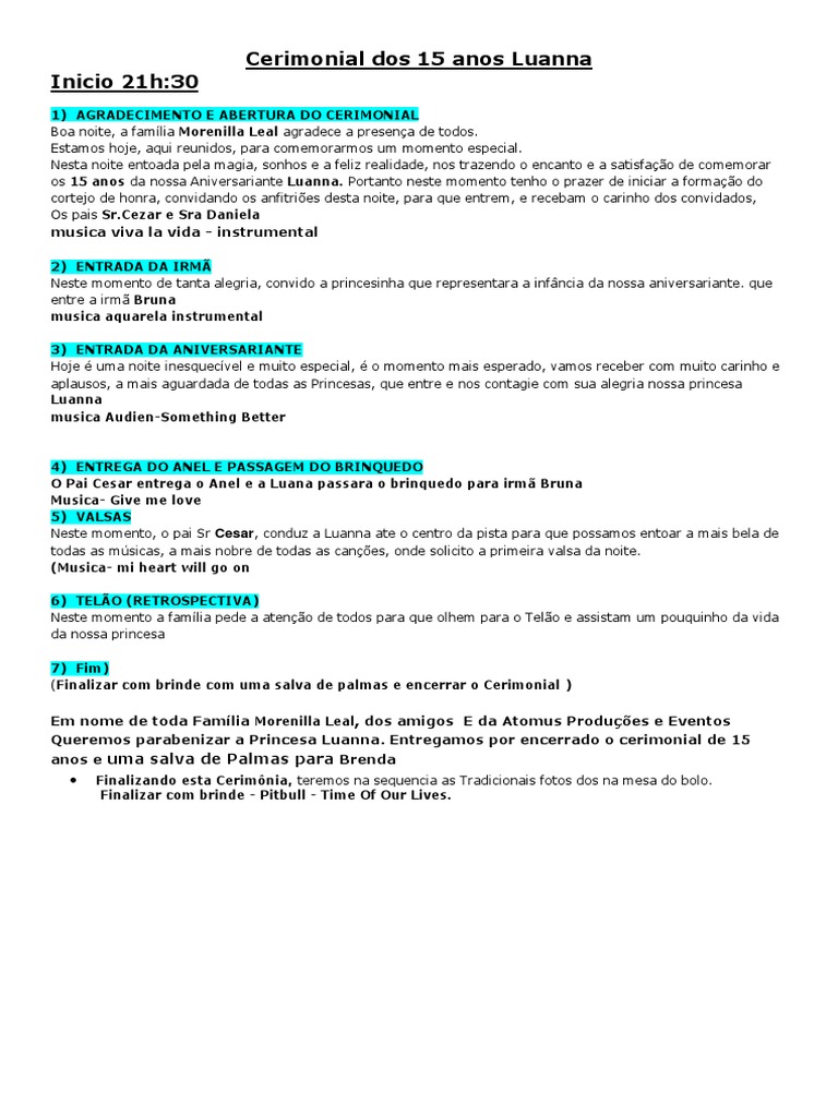 Cerimonial Dos 15 Anos Brenda
