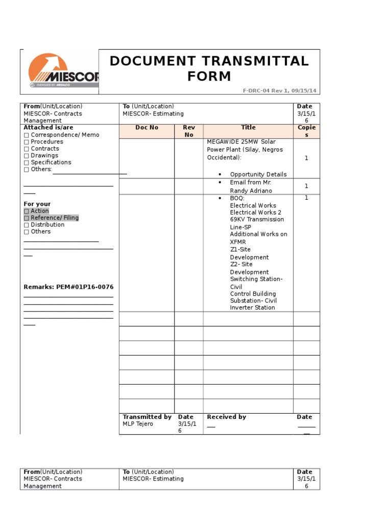 Document Transmittal Ssssss Electrical Substation Energy And The Environment