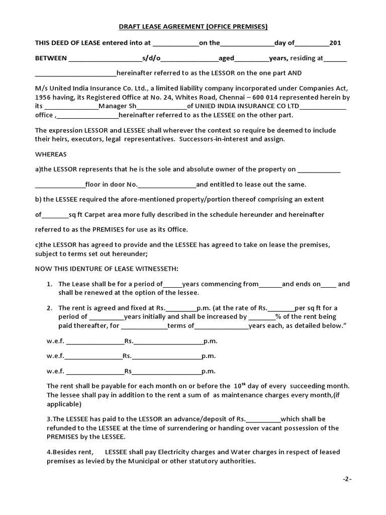 Lease Deed Format Lease Civil Law Law)