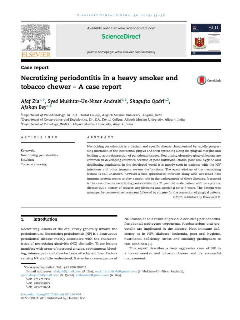 Necrotizing Periodontitis in Smokers | PDF | Oral Hygiene | Health Sciences