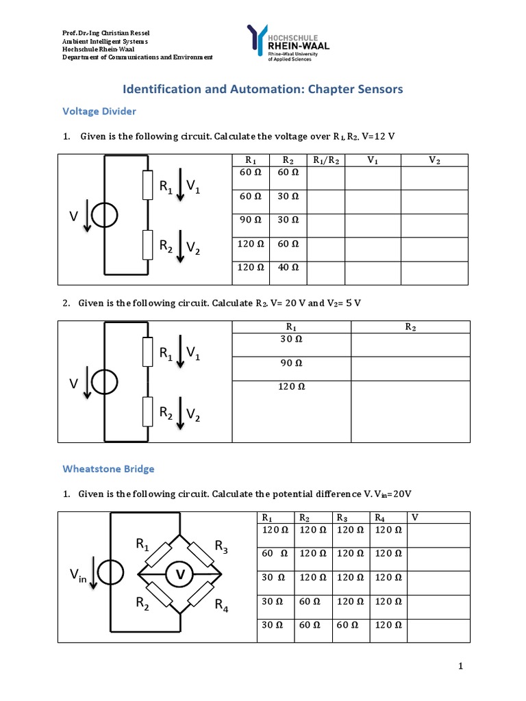 Identification and Automation Chapter Sensors Voltage Divider Circuit Diagram