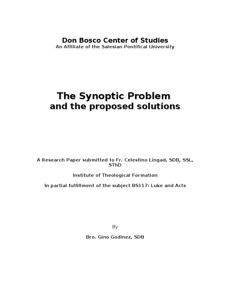 The Synoptic Problem: A Homework | PDF | Gospels | Gospel Of Mark