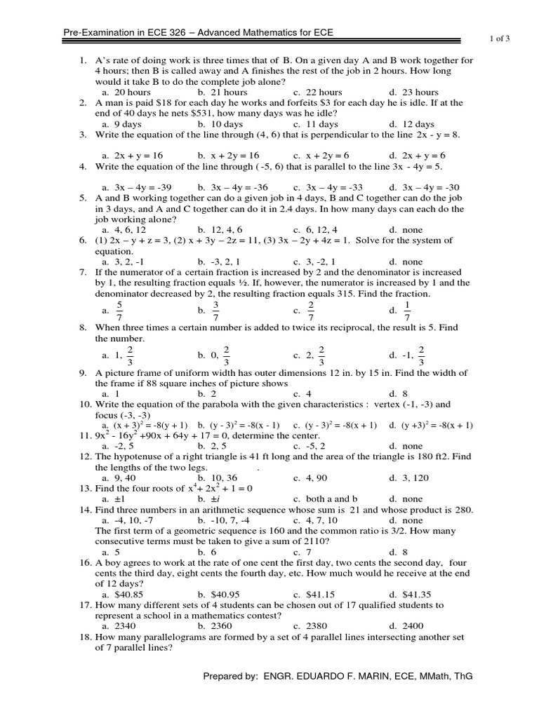Adv - Math Pre Examece326 | PDF | Fraction (Mathematics) | Geometry