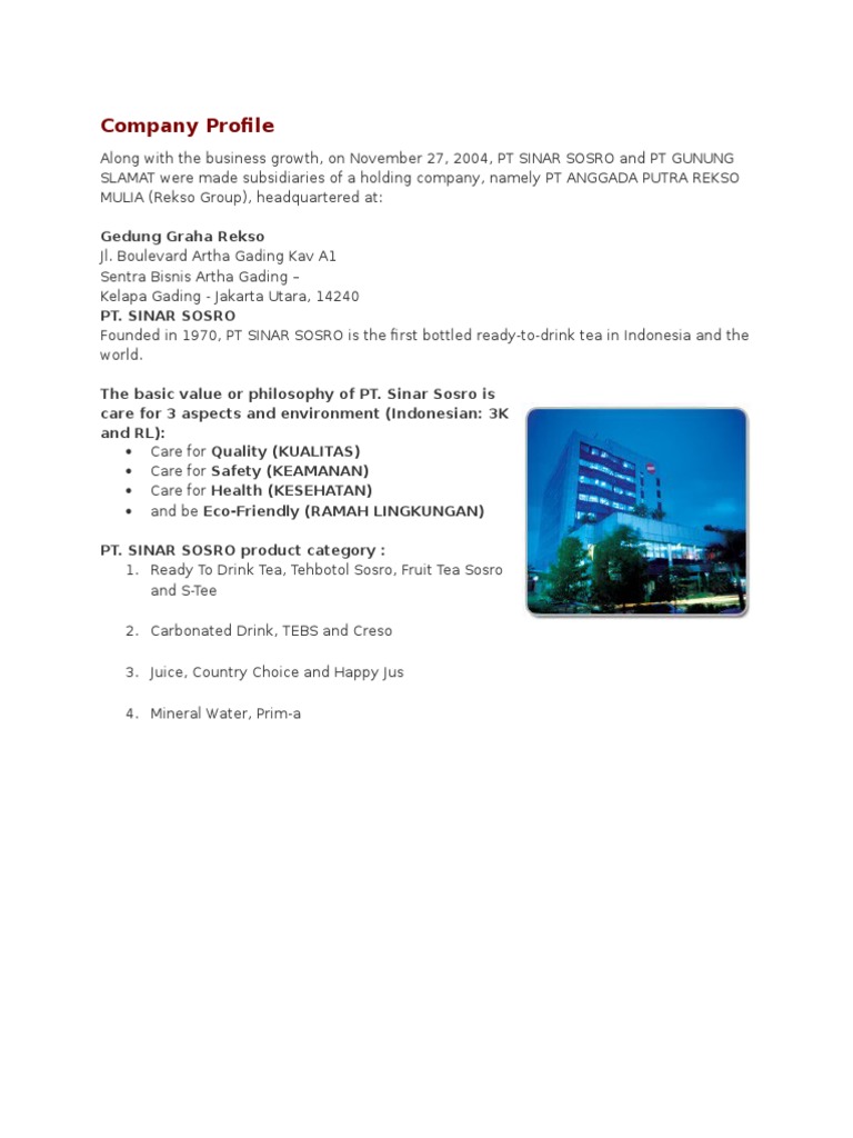 Company Profile: Gedung Graha Rekso | PDF | Tea | Bottle