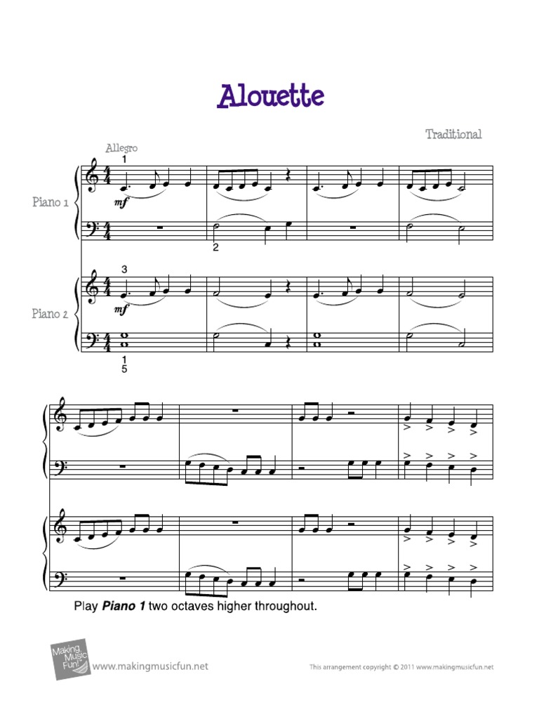 Alouette Piano Duet Entertainment (General)